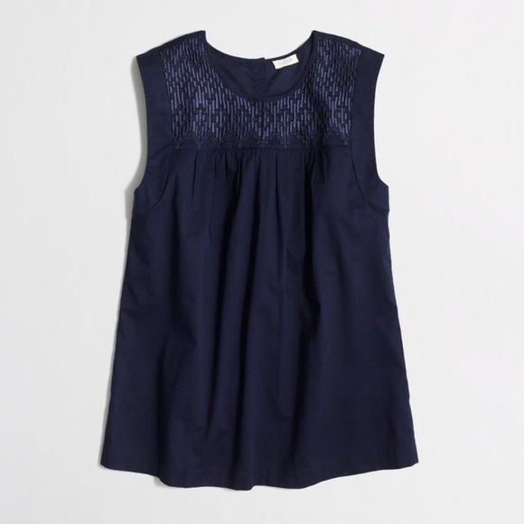 J. Crew—Navy Embroidered Windowpane Sleeveless Top/Tank—Size 0 - Picture 1 of 10